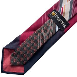 Vintage Cartier Tie Red Blue Geometric Stripe Quiet Luxury Designer Old Money